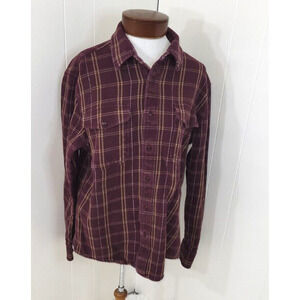 UNTUCKit Mens Havelin Large Maroon Brown Plaid Heavy Thick Flannel Button Up Top